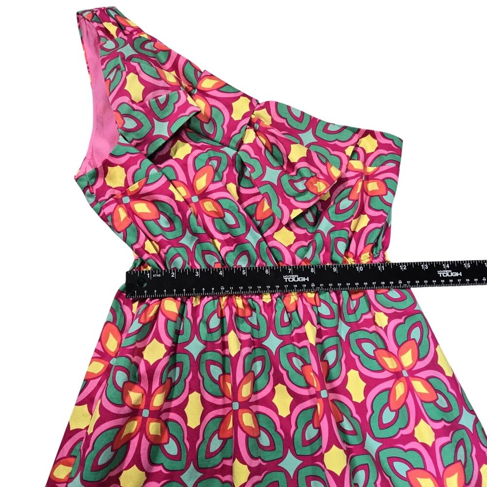 Ellen Ollie Sz 4 One Shoulder Dress Bow Bright Pink 80s 90s Southern Fit Flare - Picture 6 of 13